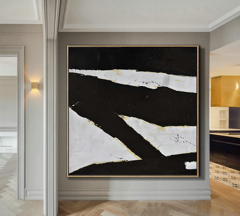 Large Abstract Art Handmade Oil Painting,Handmade Minimal Art Palette Knife Canvas Painting, Black White Beige - Modern Art Abstract Painting